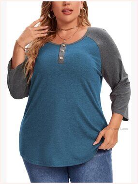 Plus Size 3/4 Sleeve V-Neck Blouse Tunic Top